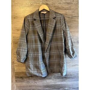 Philosophy Plaid Blazer size 1X Plus opened Pockets Crunch sleeves